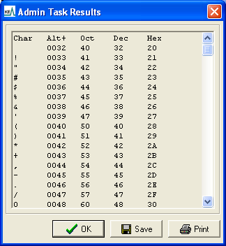 Admin Task output